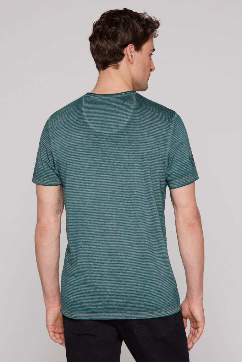 Gestreiftes Ausbrenner-Shirt mit V-Neck und Prints