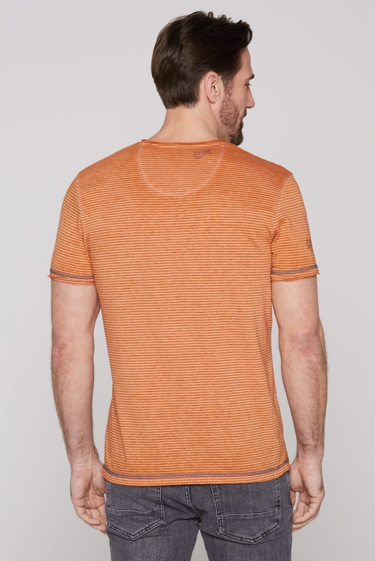 Gestreiftes Ausbrenner-Shirt mit V-Neck und Prints