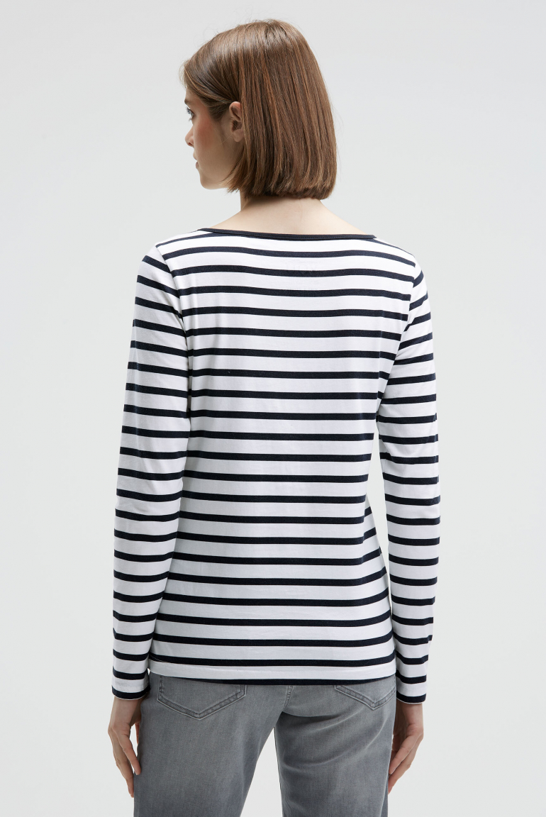 Gestreiftes Longsleeve mit U-Boot-Ausschnitt und Print