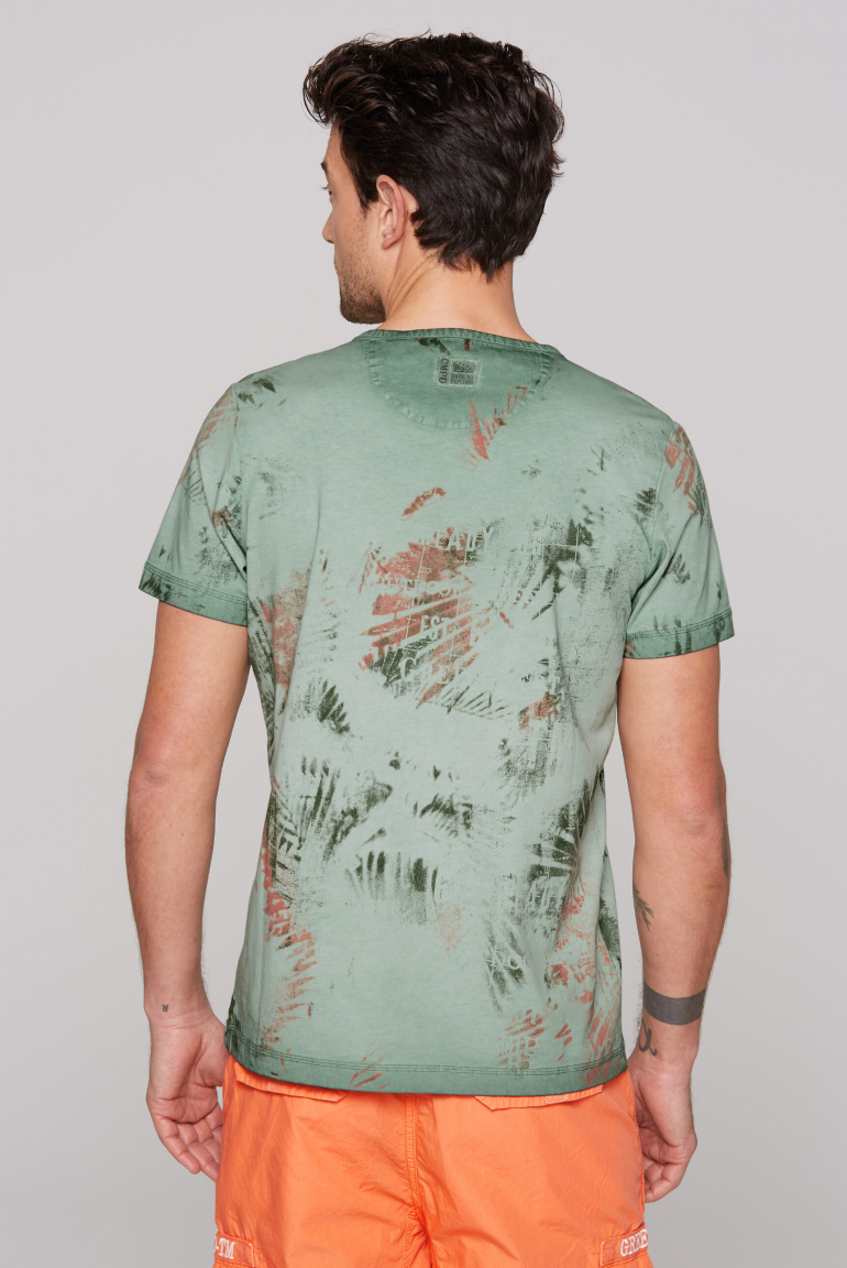 Henley-Shirt mit All Over Print und Stickereien