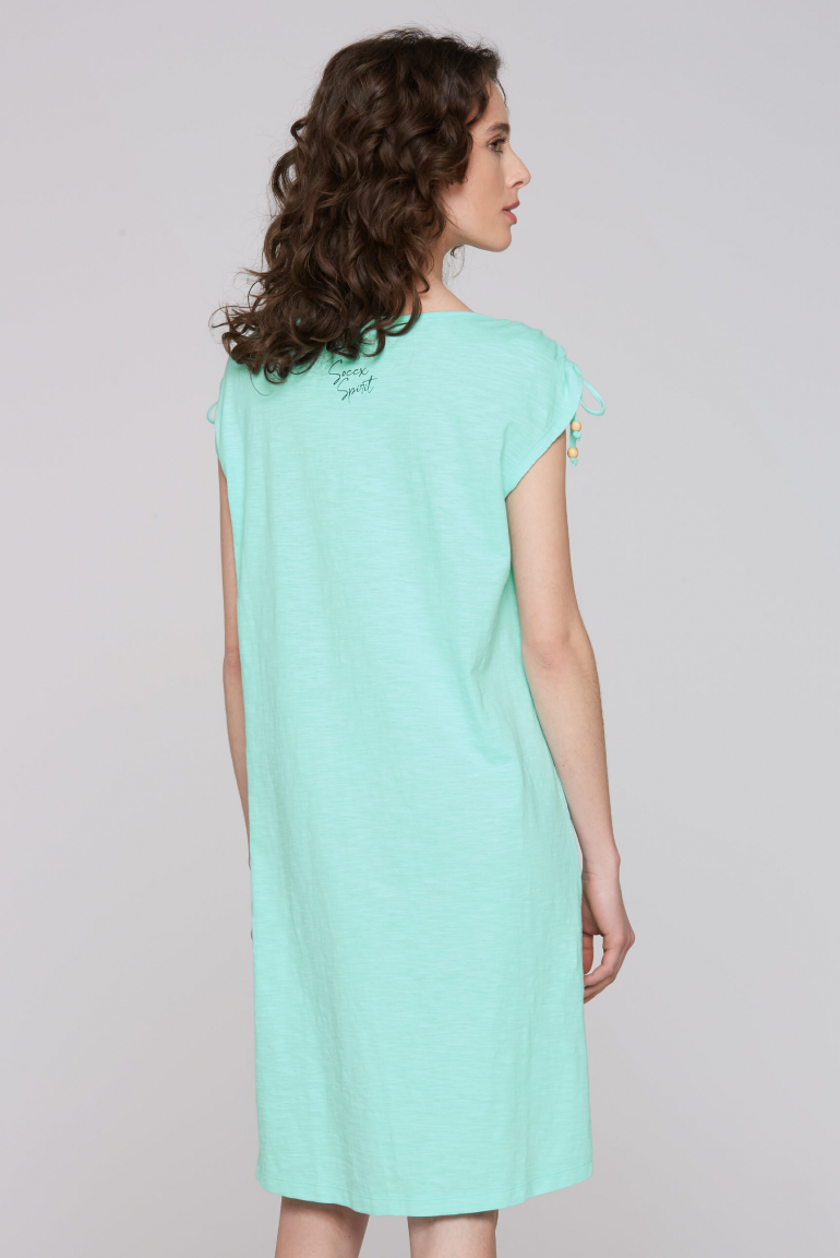 Jersey-Kleid mit gerafften Schultern und Artwork