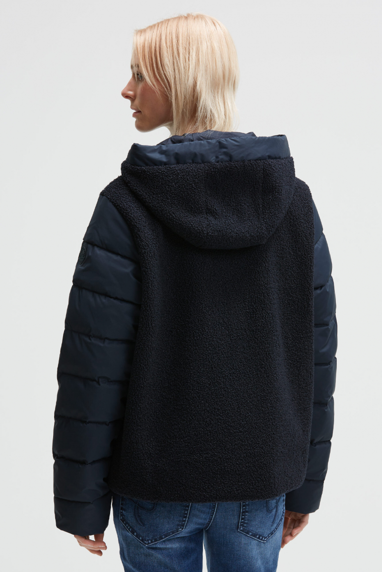 Kurzjacke im Materialmix mit Kapuze
