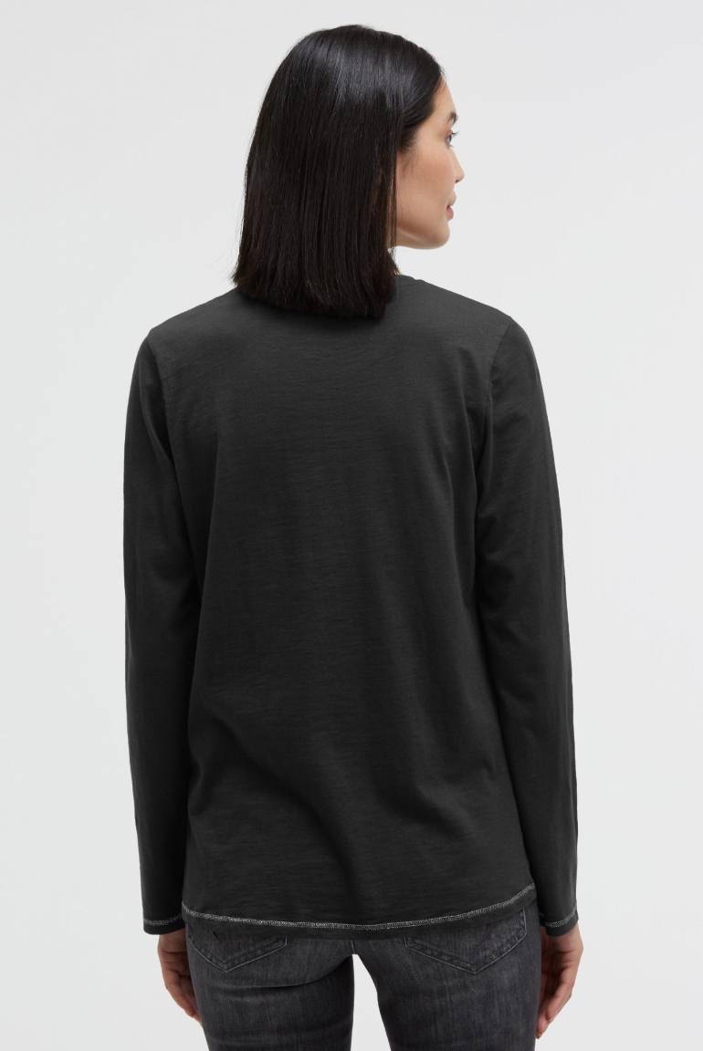 Langarmshirt mit Print und Schmucksteinen