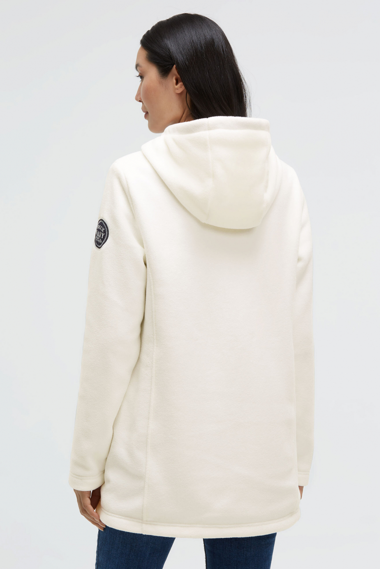 Lange Fleecejacke mit Kapuze und Label Patch