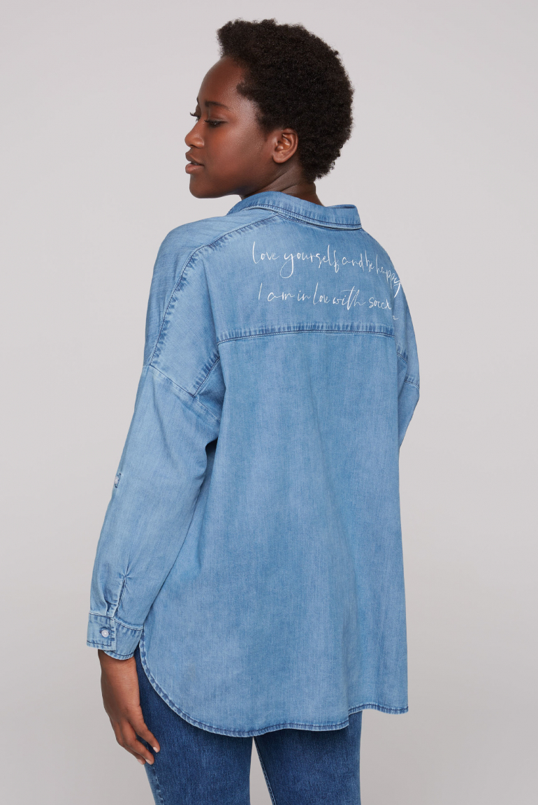 Oversized Denim-Bluse mit Print