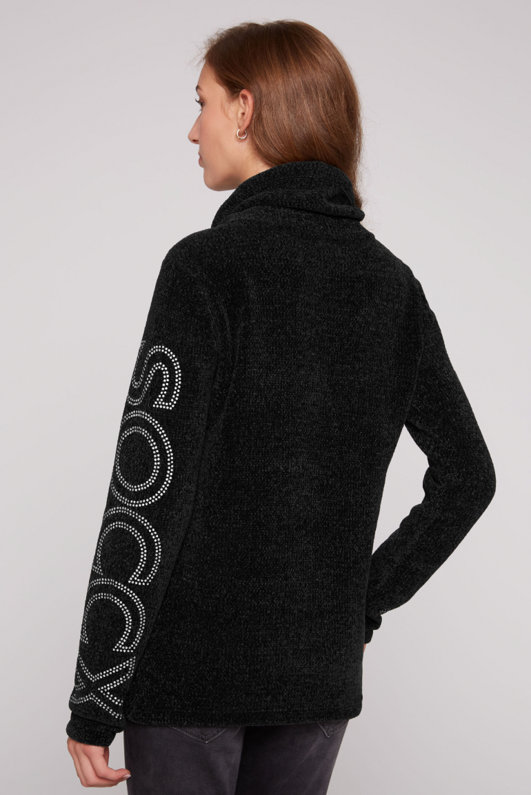 Rollkragenpullover in Chenillestrick mit Logo Prints