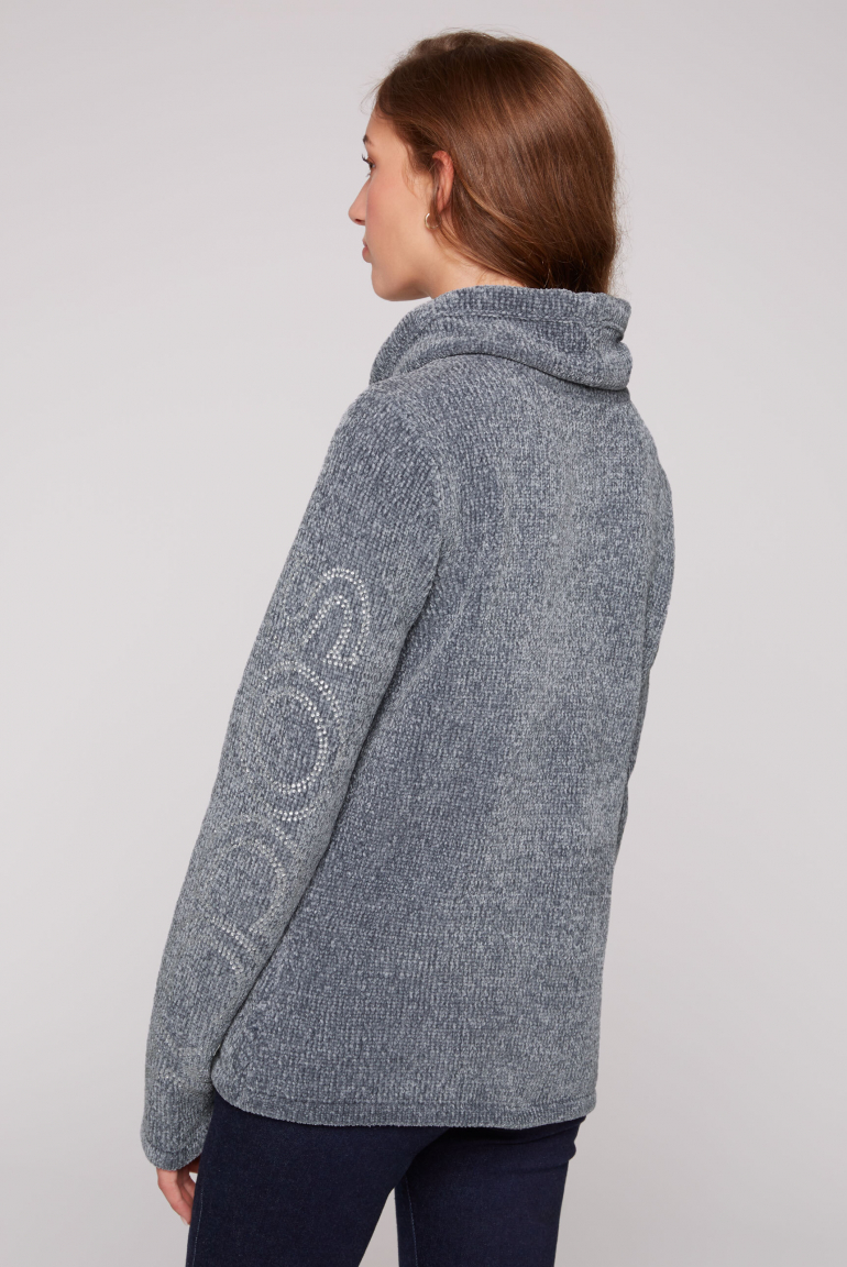 Rollkragenpullover in Chenillestrick mit Logo Prints