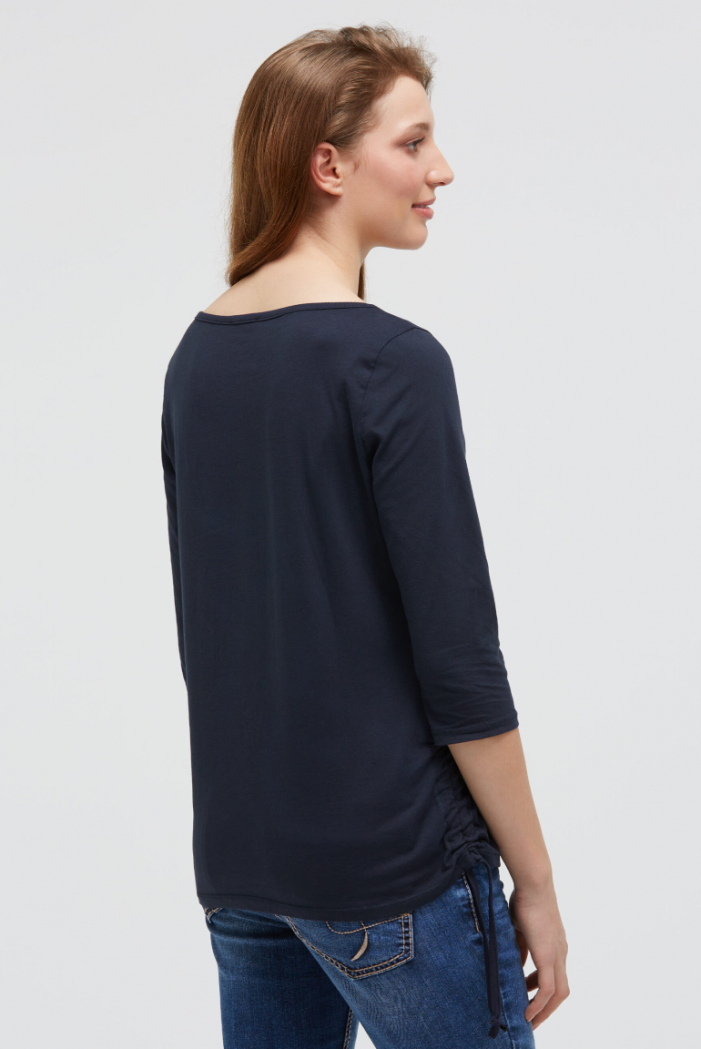 Rundhalsshirt mit 3/4-Ärmeln und Seitenraffung
