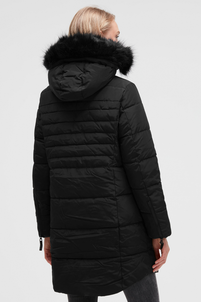 Steppparka mit abtrennbarer Kapuze und Kunstfell