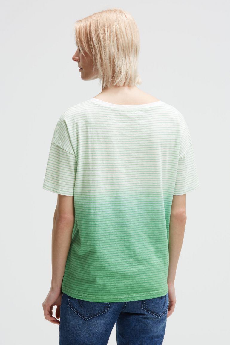 Streifenshirt mit Dip-Dye-Effekt und Artwork