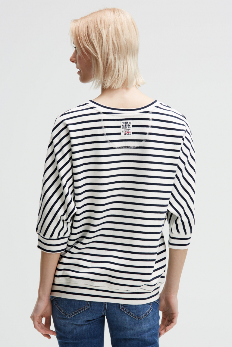 Streifensweatshirt mit Kurzarm und Pailletten-Wording