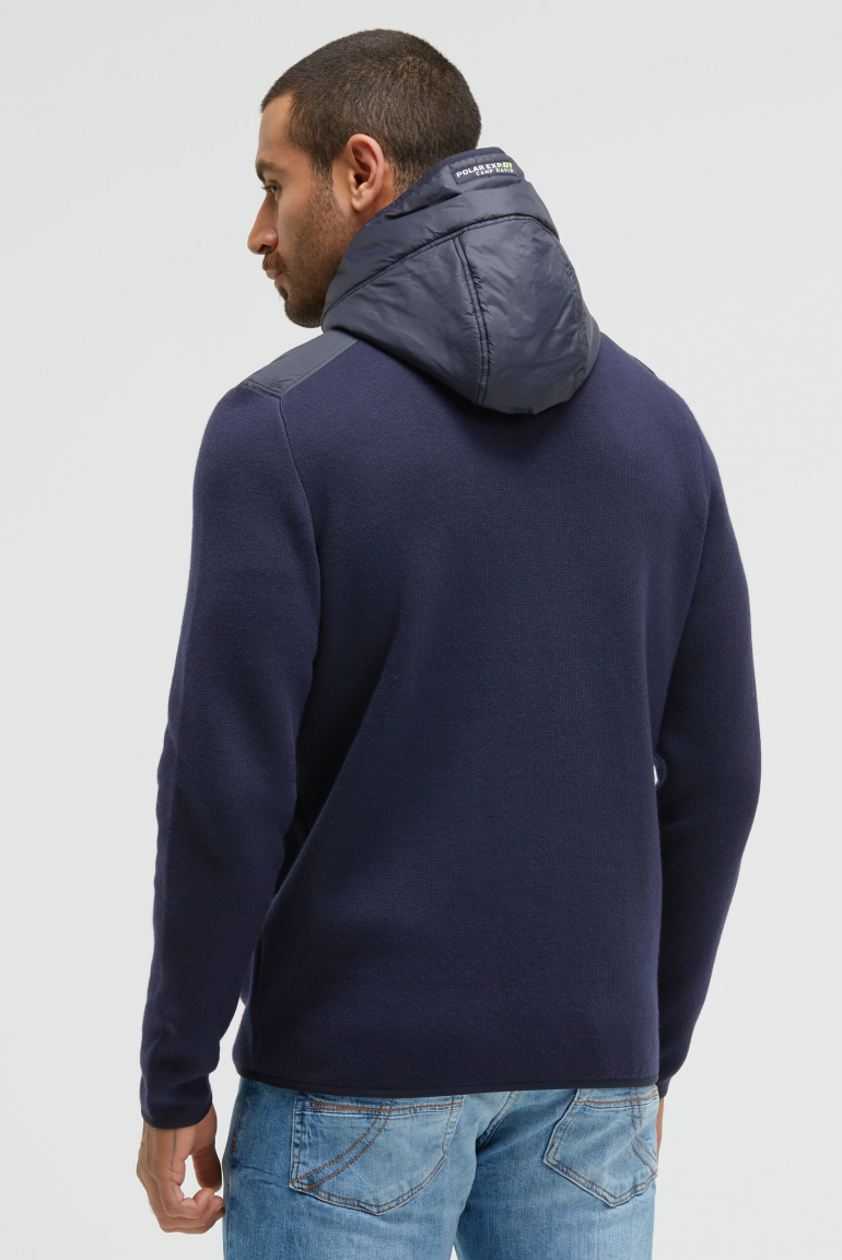 Strickjacke mit Steppkapuze  und Logo Prints