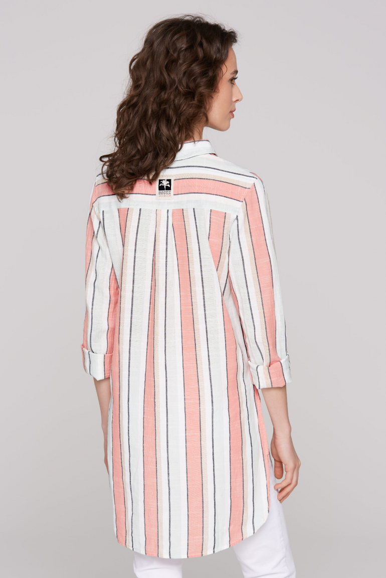 Strukturierte Longbluse mit bunten Streifen