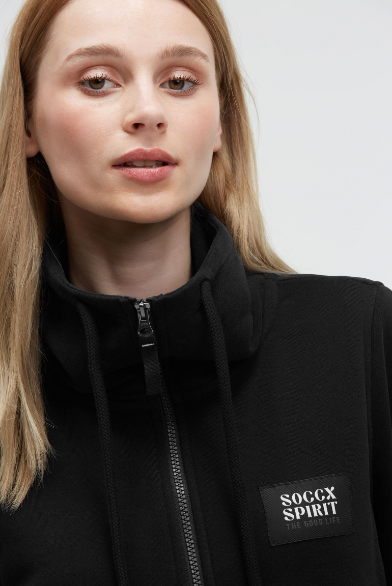 Sweatjacke mit hohem Kragen und Rücken-Print
