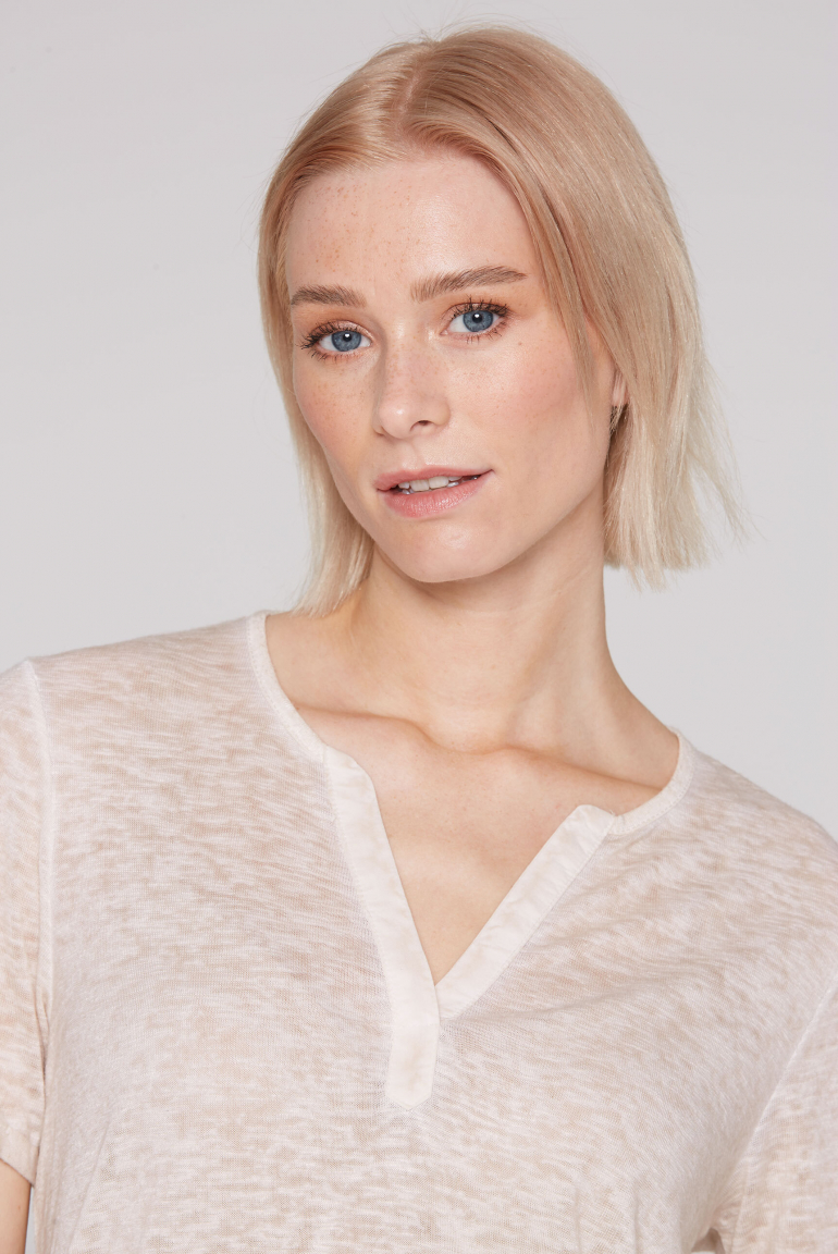 T-Shirt mit Leinen-Optik und Rücken-Print