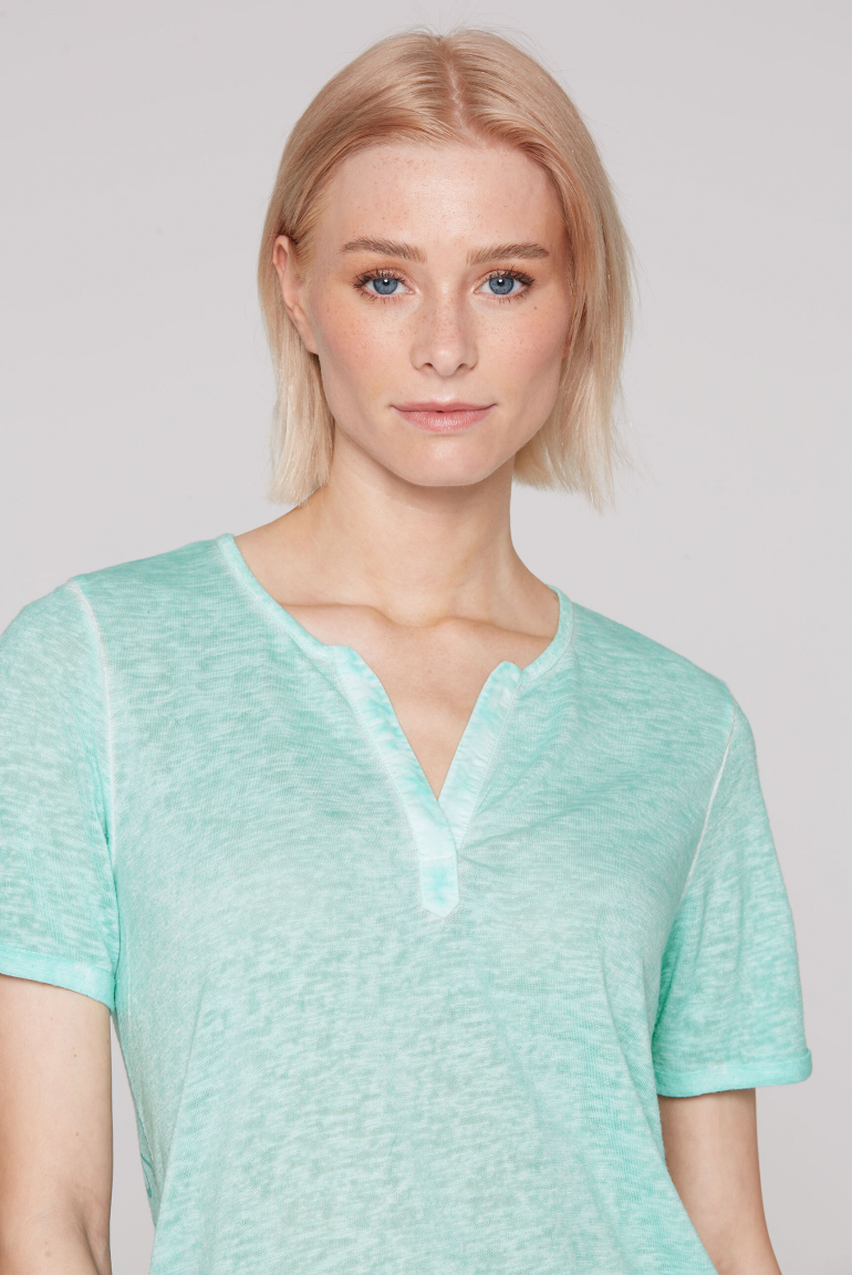 T-Shirt mit Leinen-Optik und Rücken-Print