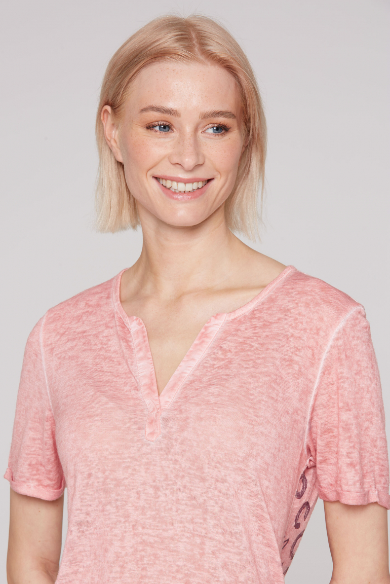T-Shirt mit Leinen-Optik und Rücken-Print