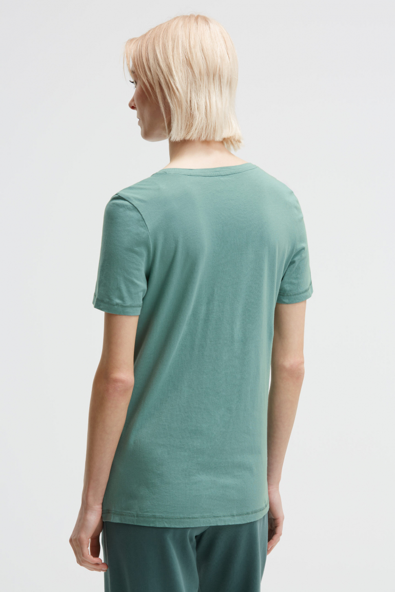 T-Shirt mit V-Ausschnitt und Glitter Print