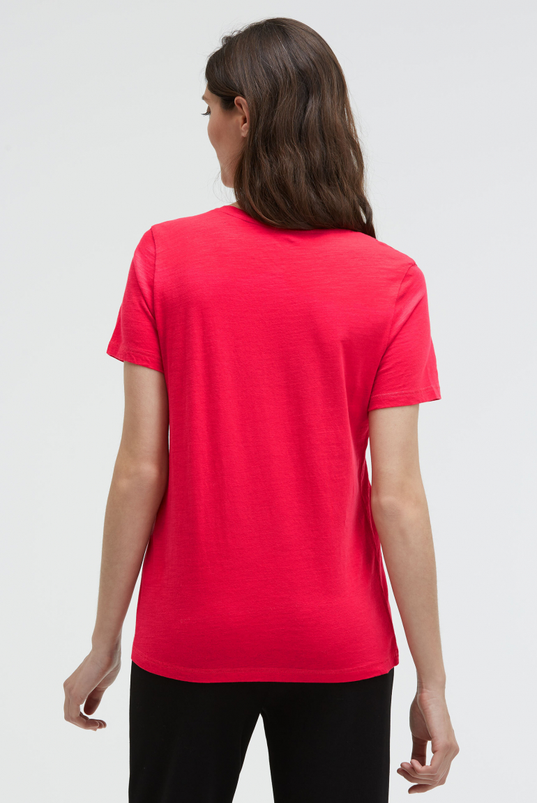 T-Shirt mit V-Ausschnitt und Pailletten-Wording
