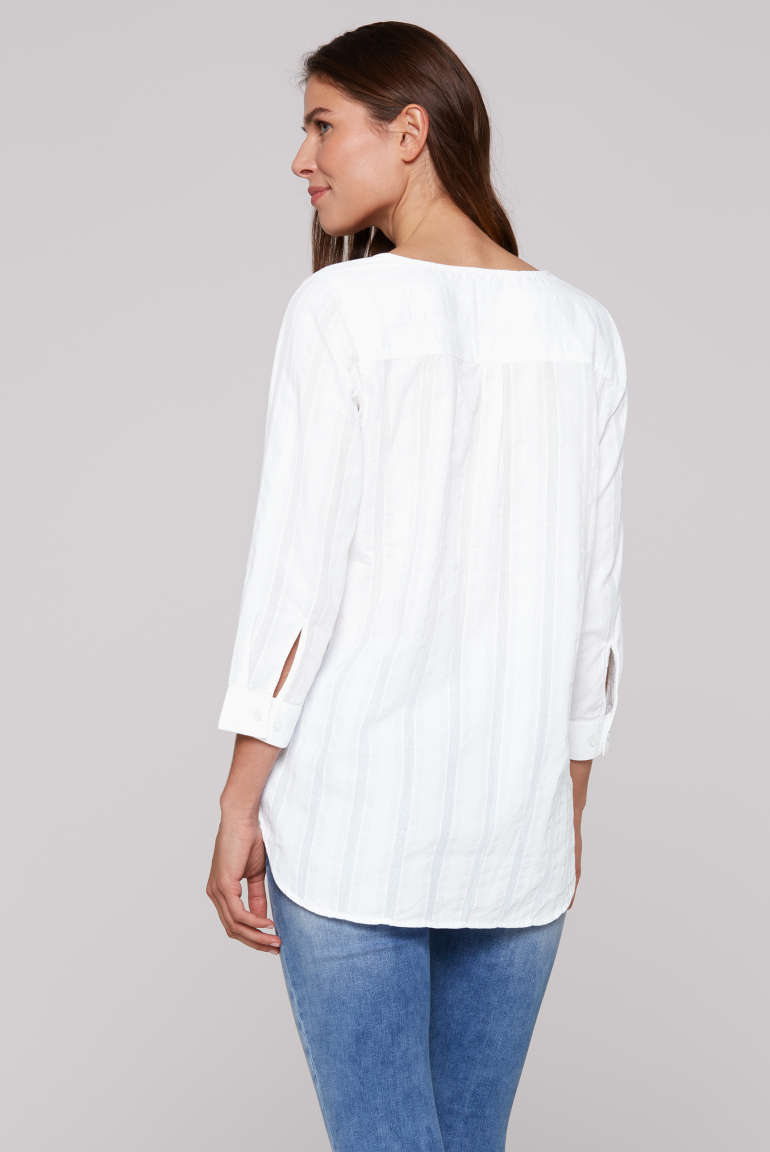 Tunika-Bluse mit Webstreifen und Print