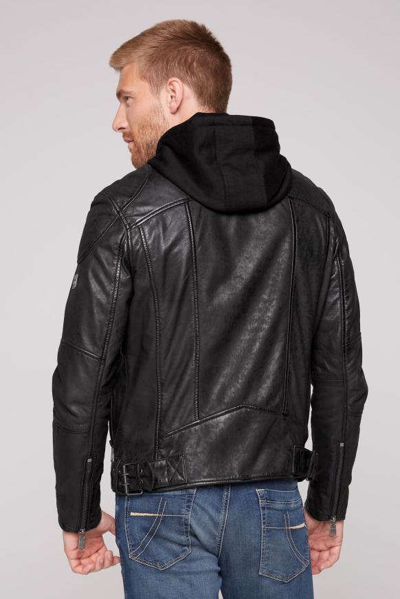 Bikerjacke aus Leder mit Kapuzeneinsatz