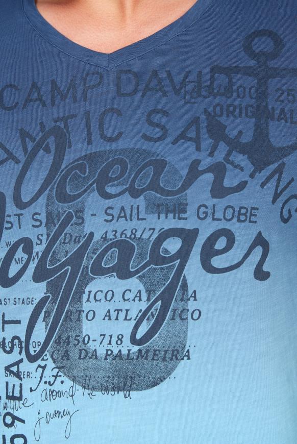 Camp David Soccx Dip Dye T Shirt Mit V Neck Und Print Summer Aqua