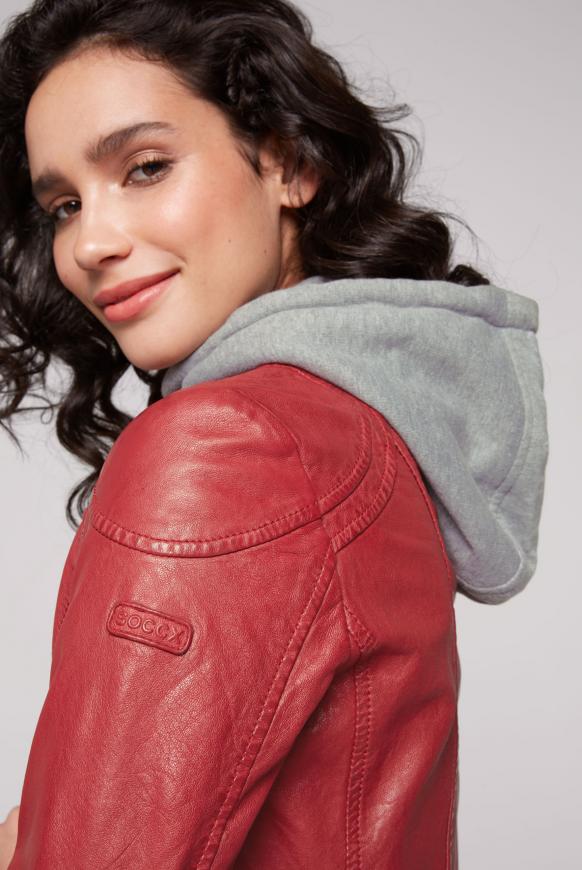 Lederjacke im Biker-Stil mit Kapuzeneinsatz