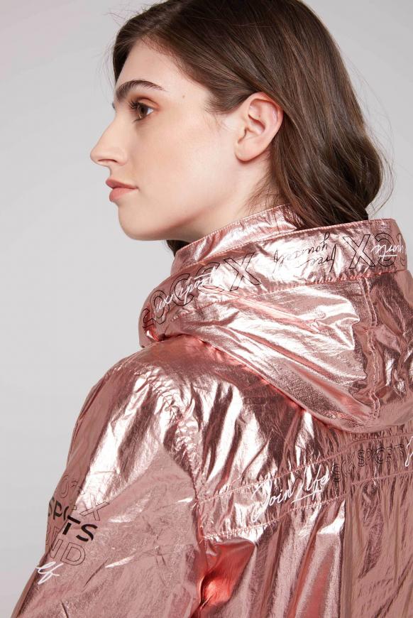 Metallic-Blouson mit Kapuze und Logo Prints