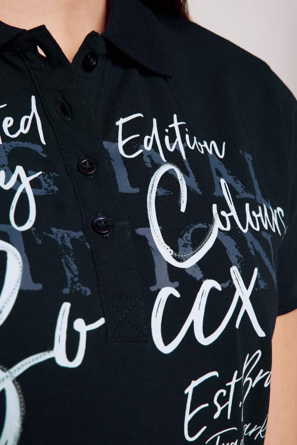Poloshirt mit Print und Pailletten
