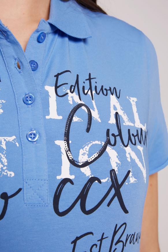 Poloshirt mit Print und Pailletten