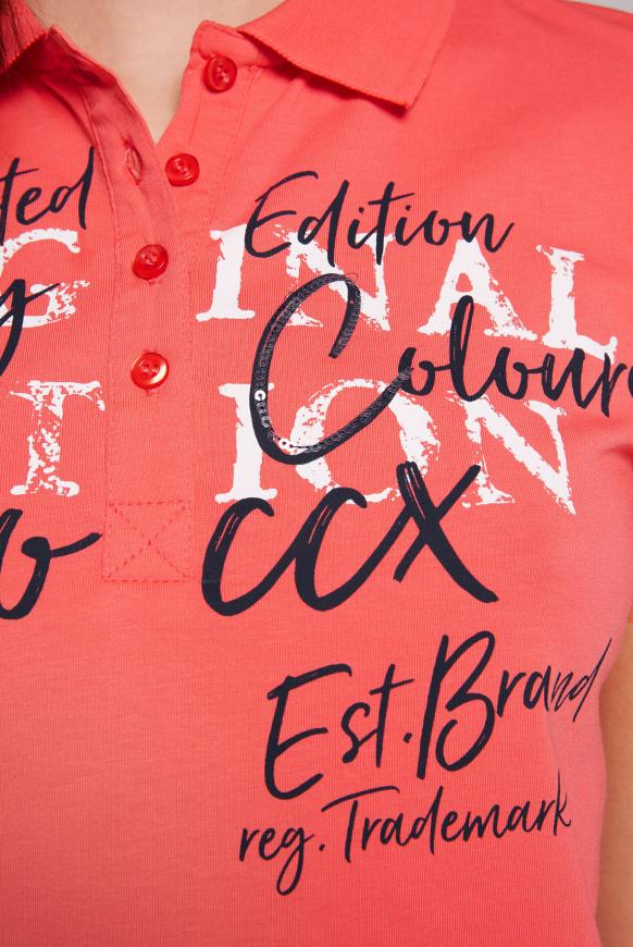 Poloshirt mit Print und Pailletten