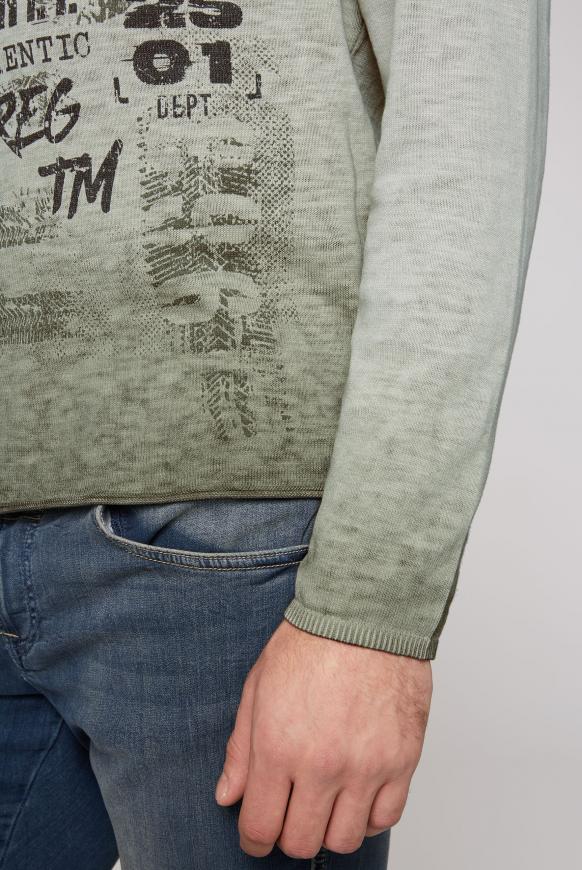 Pullover mit Used Look, Print und Tasche