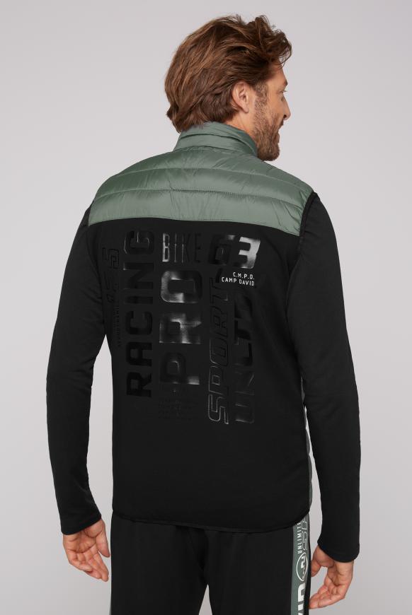 Steppweste im Materialmix mit Rücken-Print