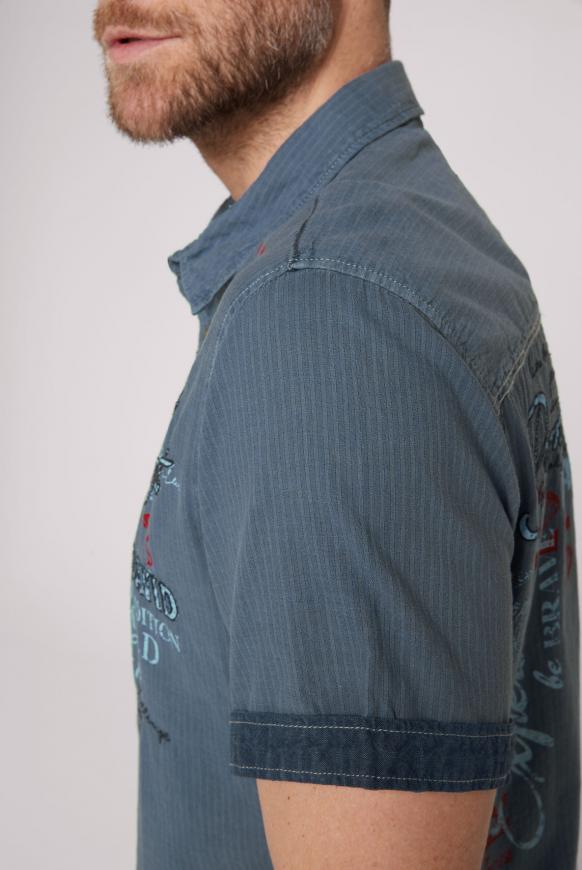 Streifenhemd mit Label Print und Stickereien