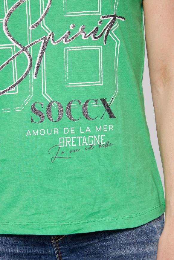 CAMP DAVID & SOCCX | green T-Shirt Glitzer-Artwork frenchy mit