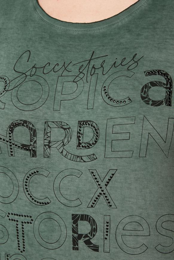 T-Shirt mit Print und Metallsteinchen