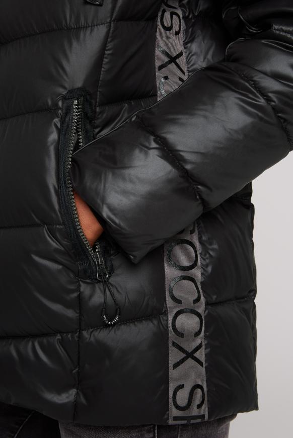Winterjacke mit Kunstfellkragen und Logo-Tapes