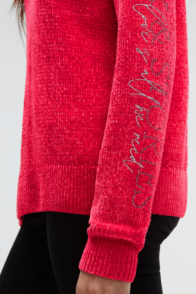 Chenille-Pullover mit Glitzer-Artworks