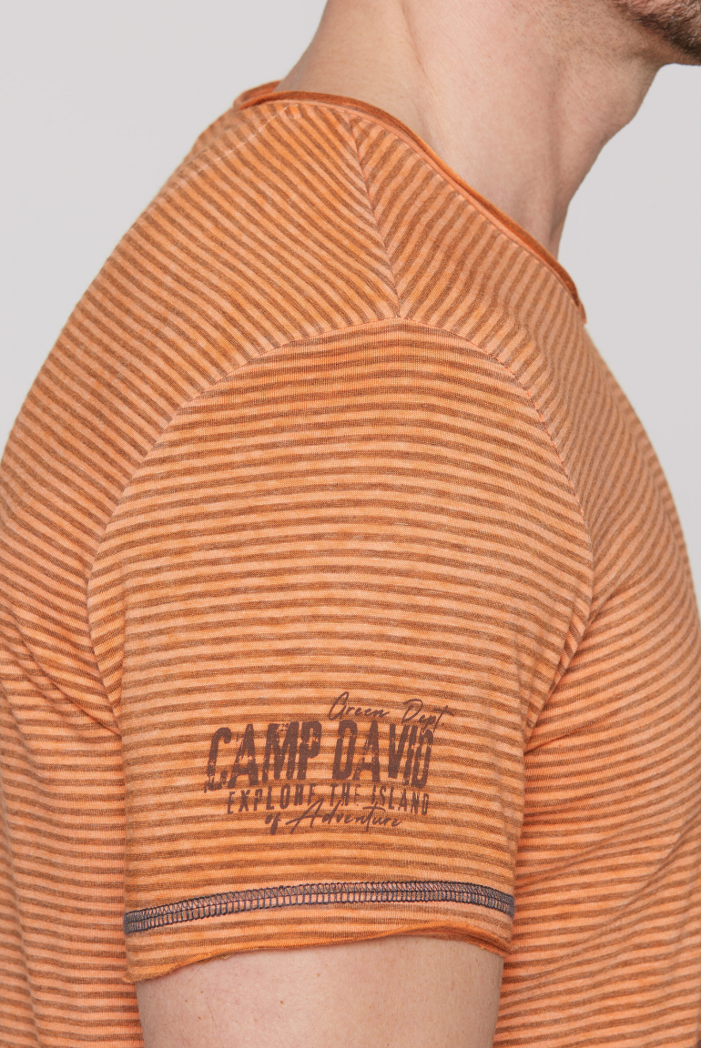 Gestreiftes Ausbrenner-Shirt mit V-Neck und Prints