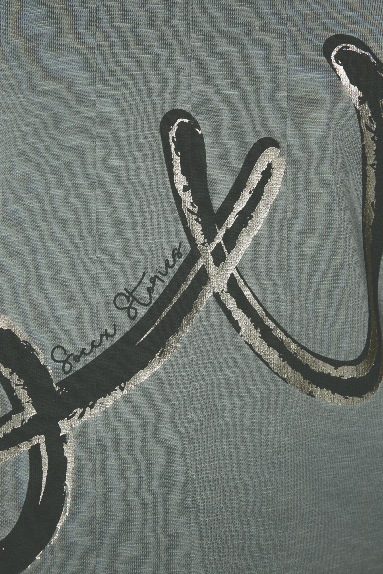 Hoodie mit kurzen Fledermausärmeln und Folienprint