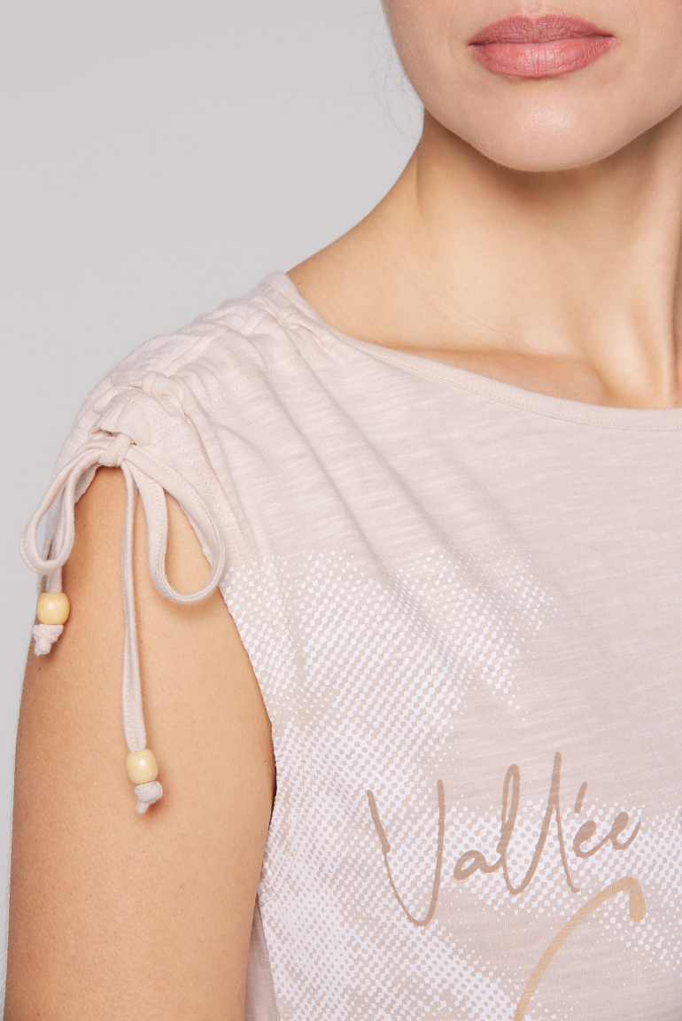 Jersey-Kleid mit gerafften Schultern und Artwork