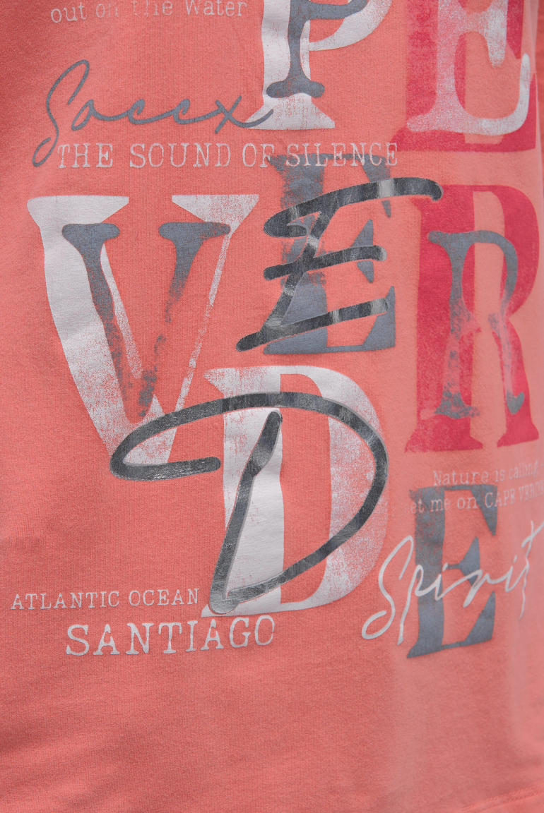 Langarmshirt mit V-Ausschnitt und Wording Print