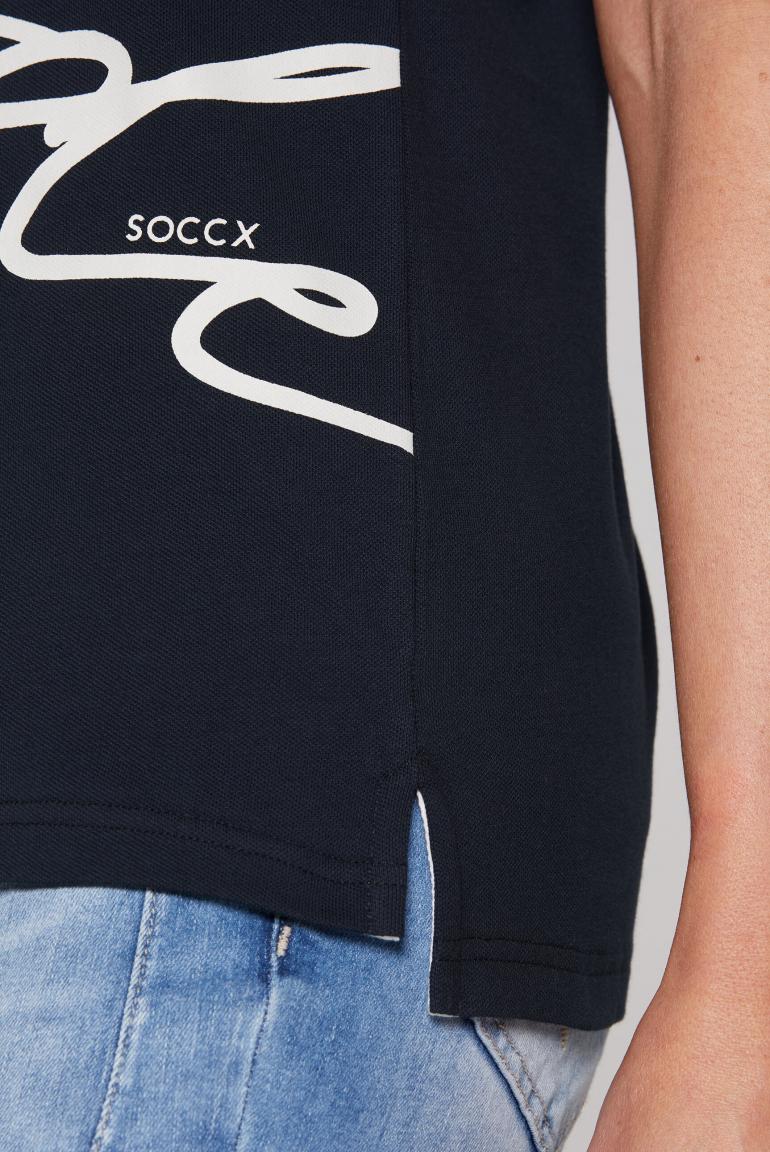 Pikee-Poloshirt mit Wording Print