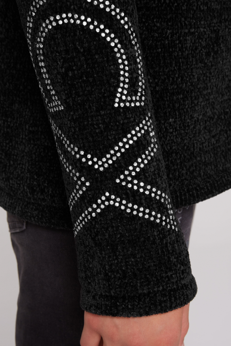 Rollkragenpullover in Chenillestrick mit Logo Prints