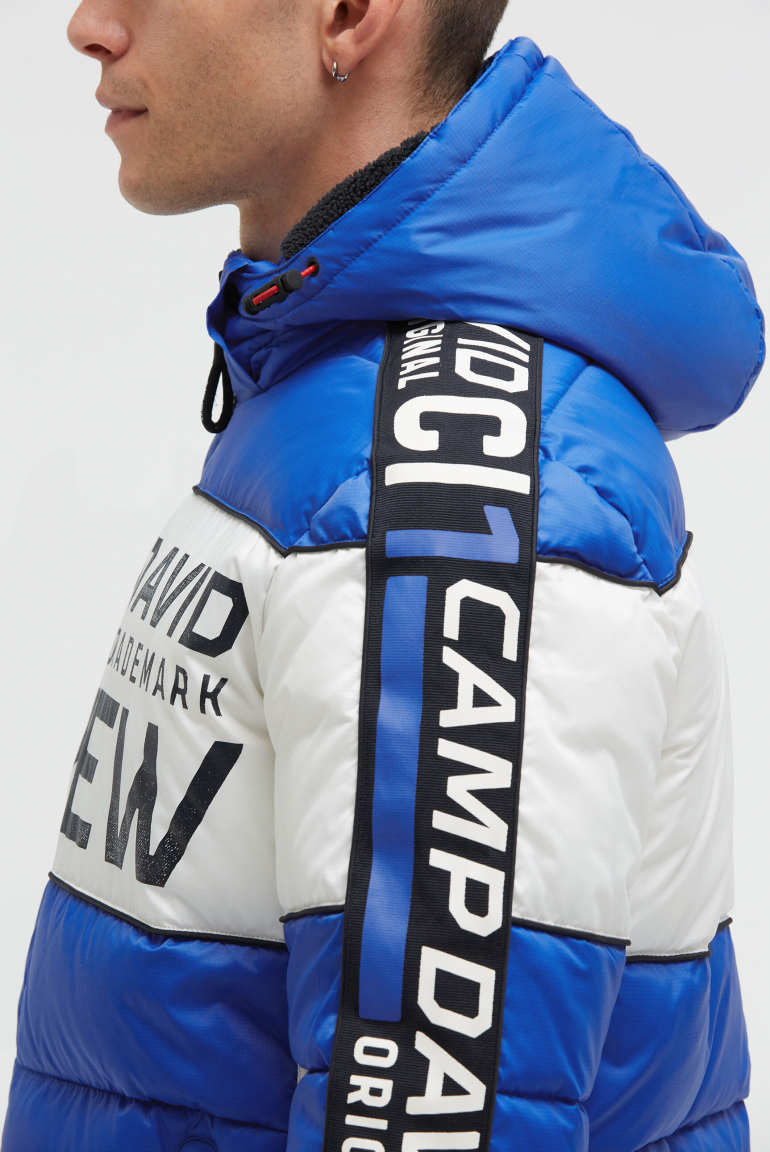 Steppjacke mit Colour-Blocking, Tapes, Artworks