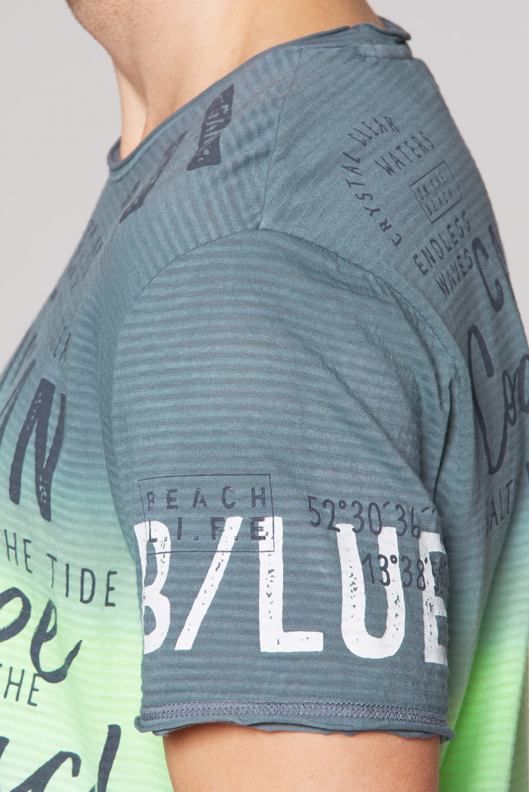 Streifenshirt Dip Dye im Used Look mit Label Prints