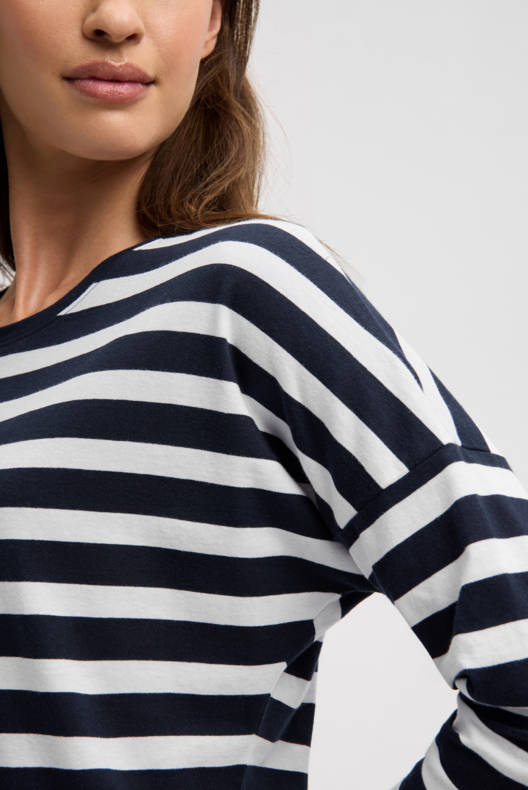 Streifenshirt mit Rücken-Print und 3/4-Ärmeln