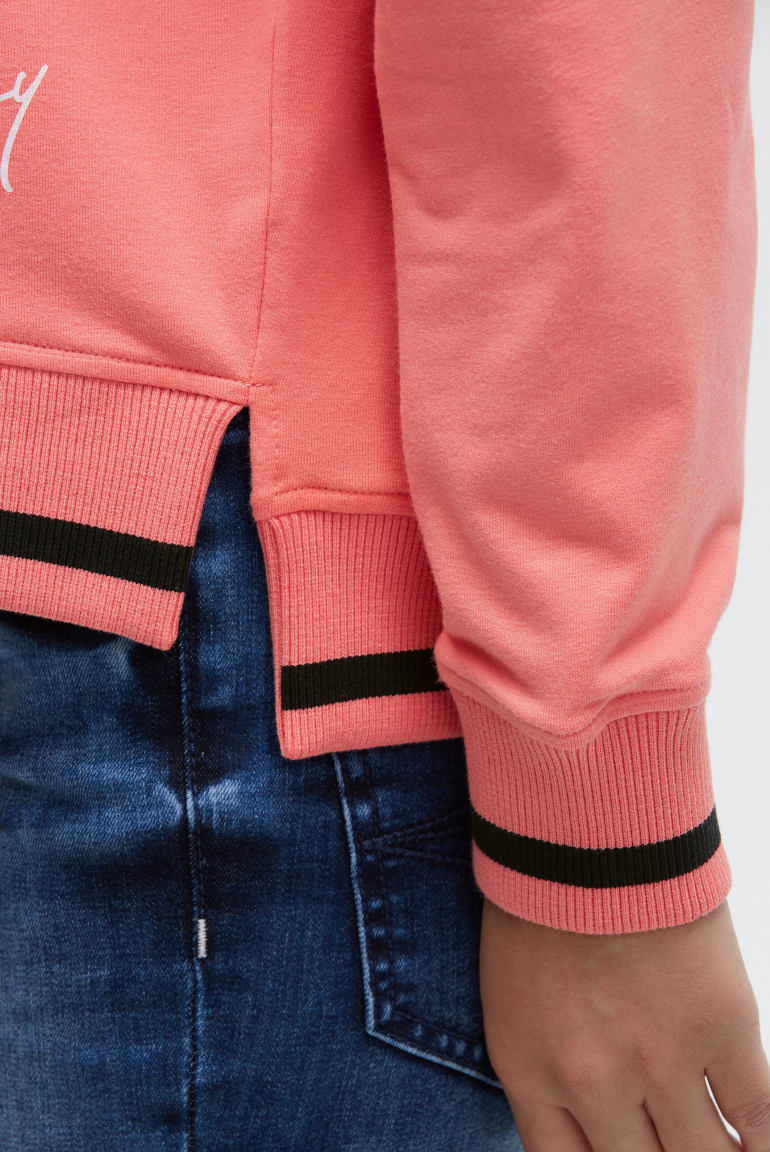 Sweatshirt mit V-Ausschnitt und Wording Print