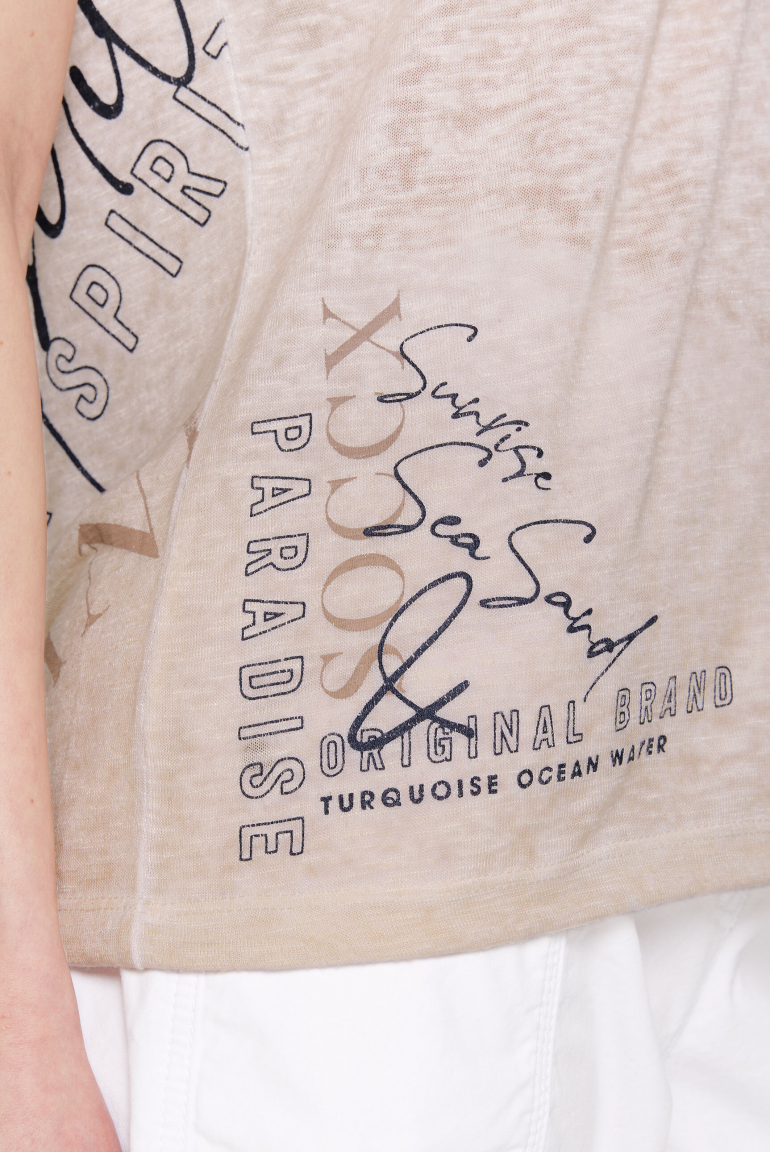 T-Shirt mit Leinen-Optik und Rücken-Print