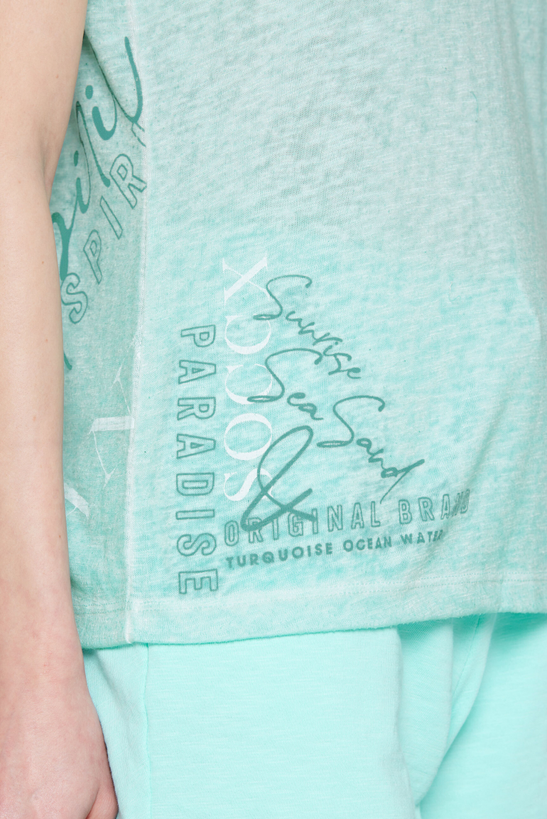 T-Shirt mit Leinen-Optik und Rücken-Print